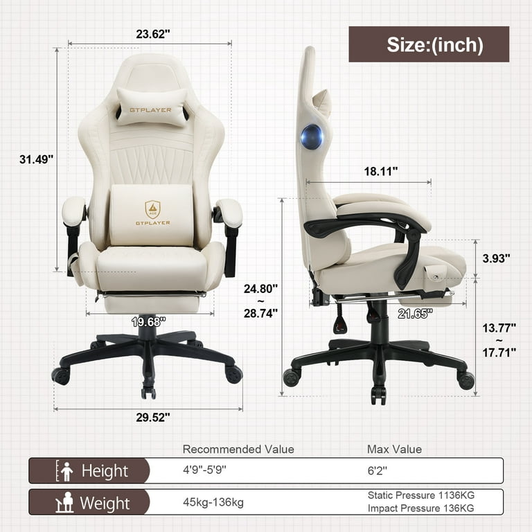  GTPLAYER Gaming Chair, Computer Chair with Footrest