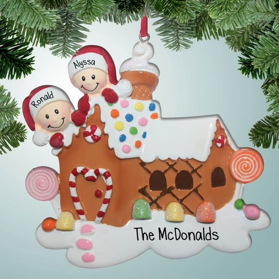 Personalized Gingerbread House Family - 2 Christmas Ornament