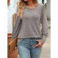 thumbnail image 3 of Women'S Puff Short Long Sleeve Tops Crewneck Loose Casual Blouse Shirts with Button Details Shallow Khaki S, 3 of 7