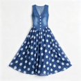 thumbnail image 7 of Lopecy-Sta Womens Dresses Sleeveless V Neck Button Front Polka Dot A Line Midi Dress Flowy Chiffon Hem Summer Holiday Outdoor Casual Dress, 7 of 7