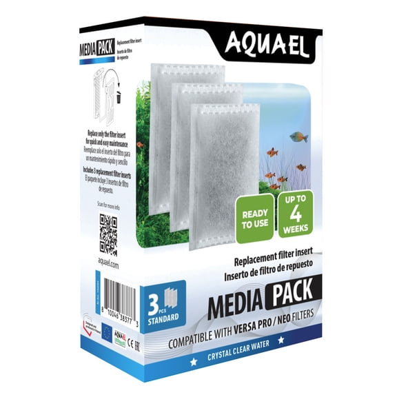Aquael Versa Pro Replacement Aquarium Filter Cartridges, 3-Pack, Sponge & Filter Floss Media for Clean and Clear Water