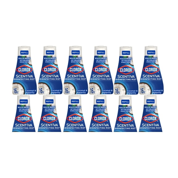 (12 pack) Clorox Scentiva Disinfecting Mist, Coconut and Waterlily, Refill, 16 Fluid Ounces