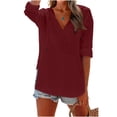 thumbnail image 3 of Women's Beach Cover Up Hoodies Sweatshirt Long Sleeve Sun Protection V Neck Breathable Shirt Top with Pockets Wine XL, 3 of 7