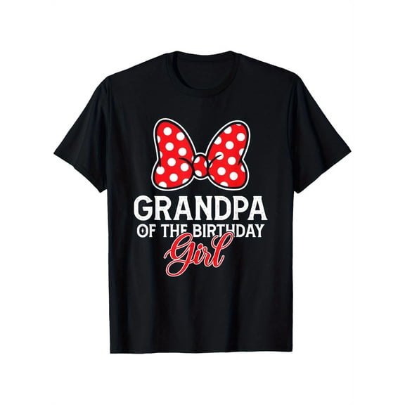 Grandpa of the Birthday Girl" Cute Pink Bow Family Matching T-Shirt, 100% Cotton, Black, S-XXXL, Round Neck, Lightweight & Breathable, Perfect for Casual Outings, Everyday Comfort Tee | Fun Printed
