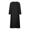 thumbnail image 6 of Fesfesfes Women Linen Robe Round Neck Loose Long Sleeve Dress Solid Color Mid-Calf Long Dress, 6 of 9