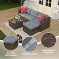 thumbnail image 4 of 5 Piece Outdoor Patio Furniture Set, All-Weather Outdoor Sectional Sofa with Non-Slip Silicone Suction Cup, Blue Cushion, Water-Resistant PE Wicker, for Garden, Patio, Balcony, 4 of 7