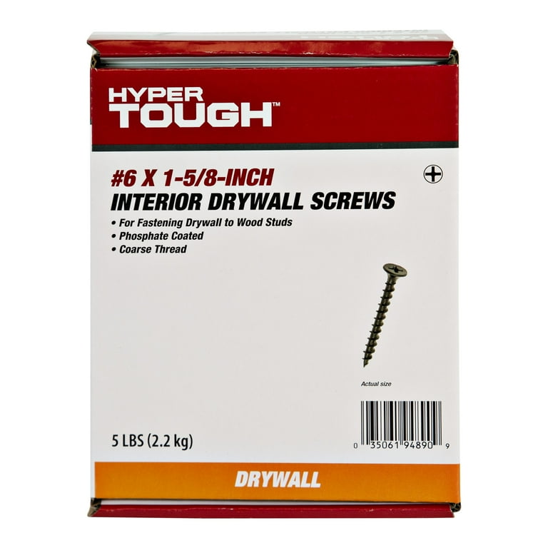 Smart Coarse Thread Drywall Screws - 5 Lb Box #6 X 1-5/8 Inch For Wood & Metal Studs