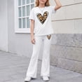 thumbnail image 5 of KVPLBQFD Girls Summer 2 Piece Outfit Heart Embellished Short Sleeve Top + Stretchy Flared Pants Set for Teens Girl Fashion Vacation Travel Clothes, 5 of 7