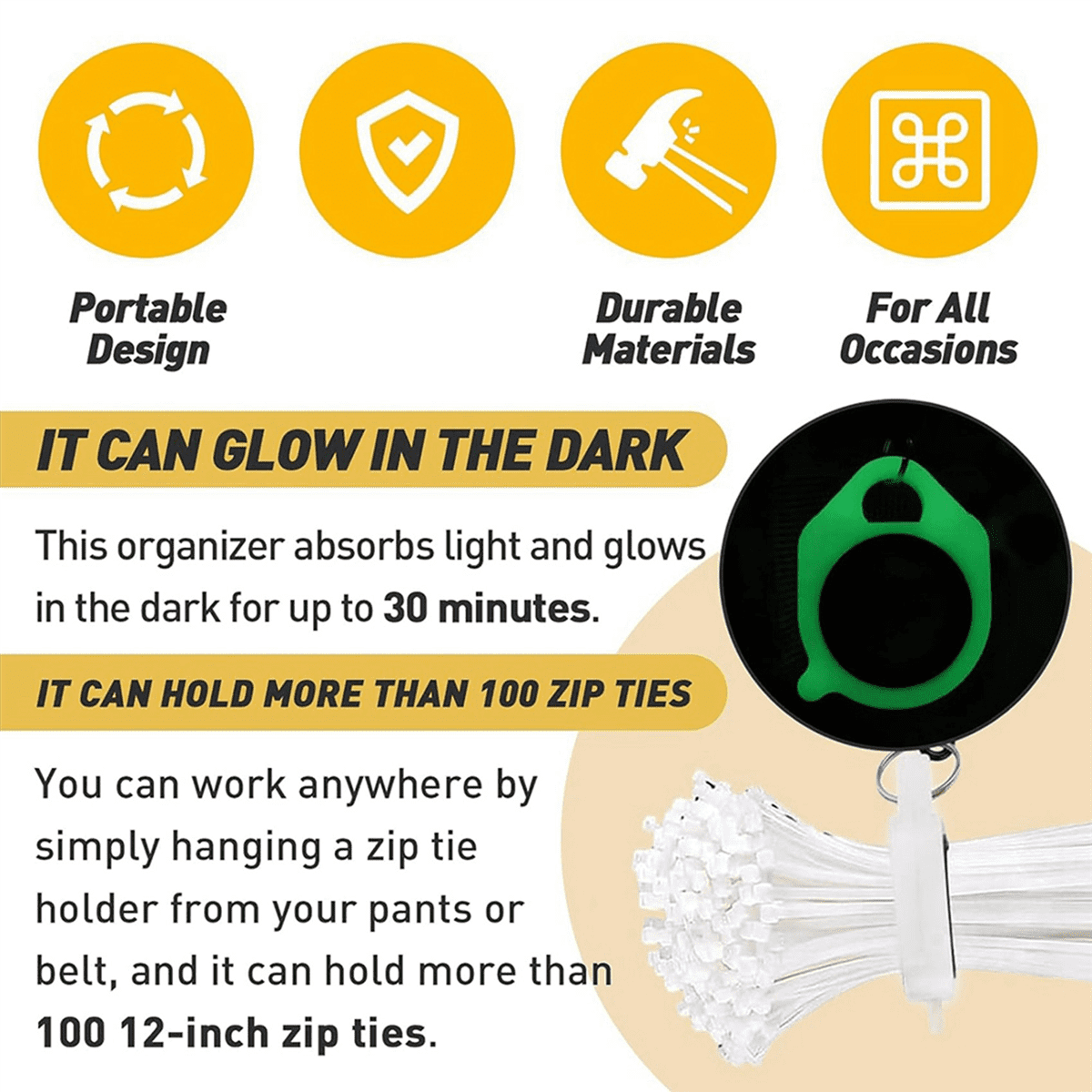 Zip Tie Organizer Cable Tie Organizer Holder Glow in the Dark Strong Efficient Solution 16PCS