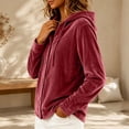 thumbnail image 5 of Fesfesfes Women's Casual Velour Hooded Sweatshirt Button Detail Long Sleeve Drawstring Hoodie with Pockets Loose Fit Solid Color for Fall Winter Daily Wear, 5 of 9