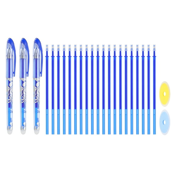 3Pack Erasable Gel Pens with 20 Refills & 2 Erasers, 0.5mm Heat Erasable Pens for Fabric Blue Ink Fabric Markers for Sewing Quilting Planner Writing
