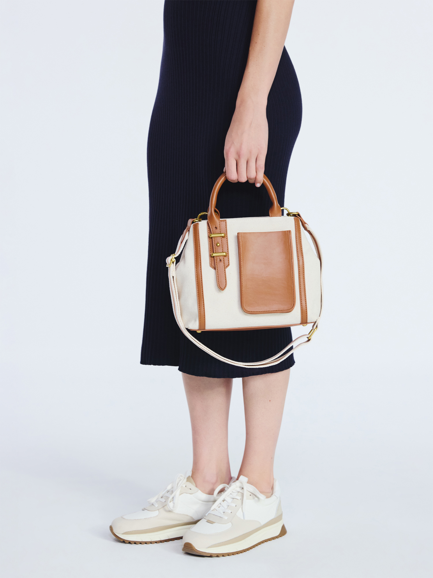 Free Assembly Women's Mixed Media Canvas Satchel - Classic Handbag