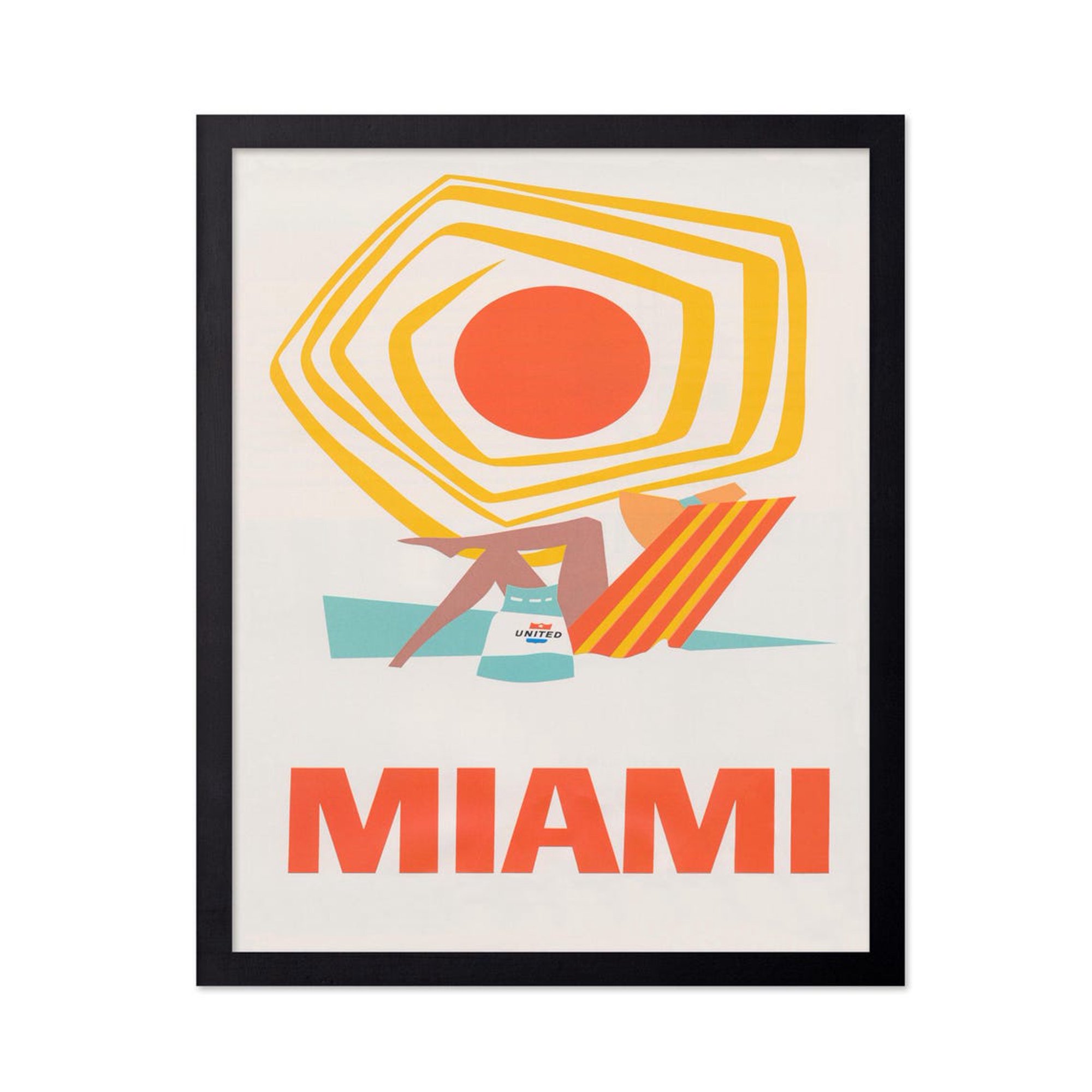 Vintage Travel Poster Retro Miami Florida Print United Airlines Art Chic Gift For Travel Lover Decor For Bedroom