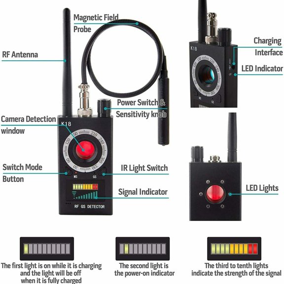 1SETS K18 RF Tracker Camera Anti-Spy Detector GSM Audio Finder Signal Scanner