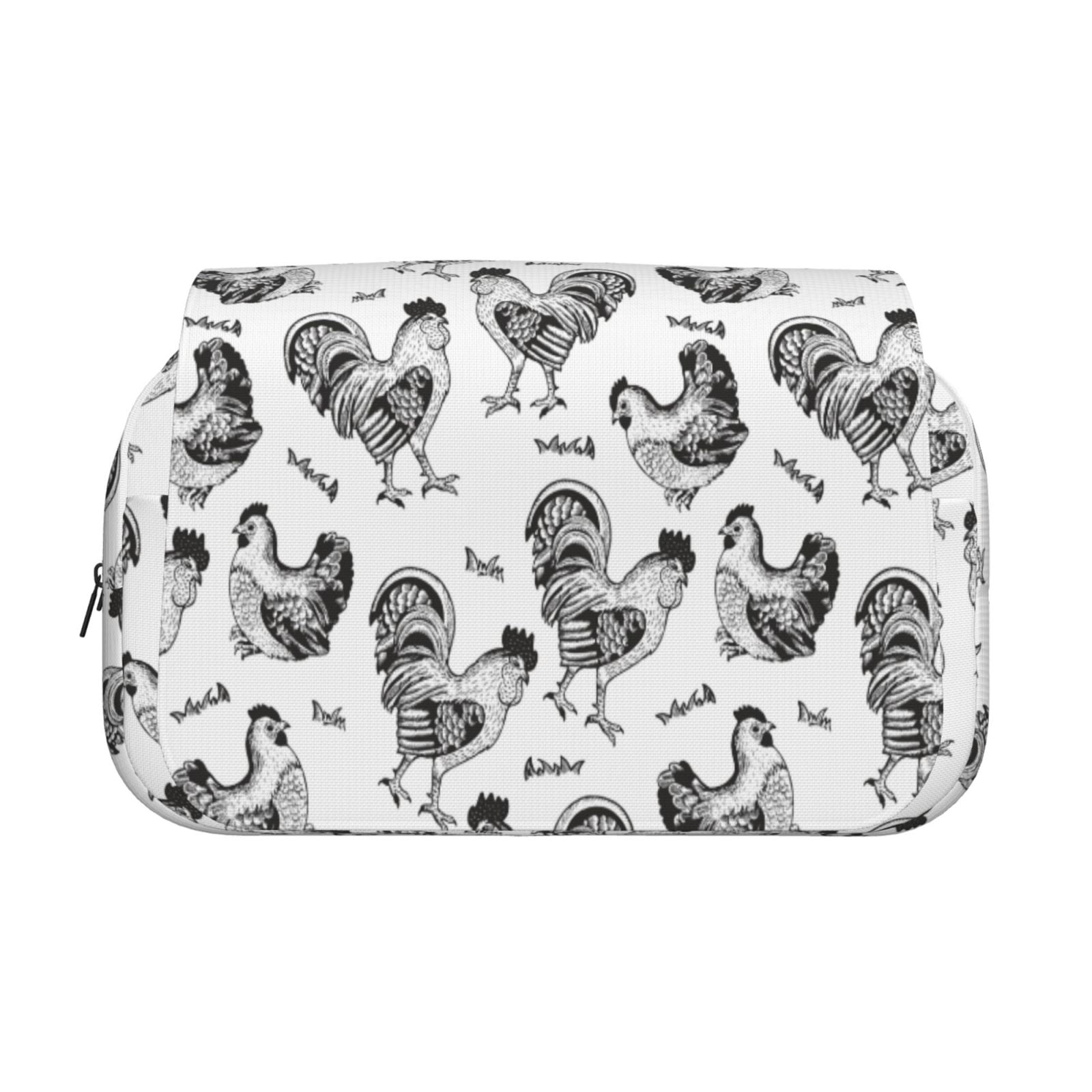 Rateoe Retro Rooster Pattern Double Clamshell Pen Case, Storage Organizer with Two Zipper Compartments– Holds Up to 50 Pencils & Pens