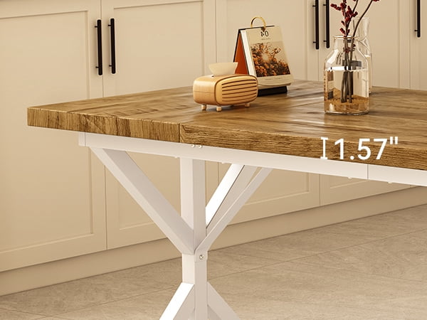 Farmhouse Style Dining Table for 6, 70.8 Inch Rectangular Wooden Dining Table, Rustic Kitchen Dining Table, Extra Heavy Duty Metal Legs for Dining Room