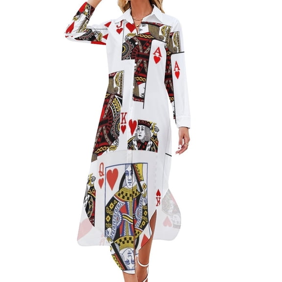 ROYAL COURT CASINO RED HEARTS PLAYING CARDS Long Sleeved Shirt Dress Women's clothing elegant and pretty women's dresses