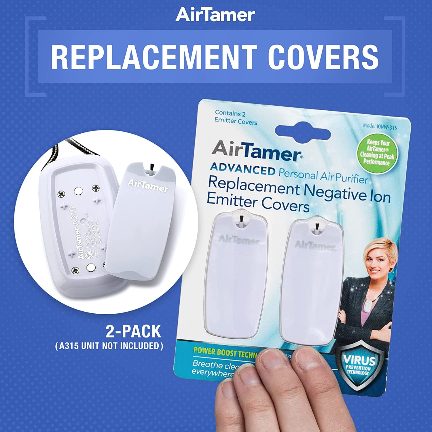 AirTamer Advanced Personal Air Purifier Replacement Negative Ion Emitter Covers - Made for AirTamer Model A315W (White, 2-pack)
