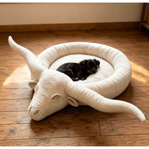Longhorn Lounger Pet Bed, Western‑Theme Decorative Plush Pet Bed for Farmhouse Interior