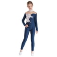 thumbnail image 6 of iEFiEL Kids Girls Gymnastics Acrobatics Jumpsuit Unitard Long Sleeve Rhinestone Sports Full Bodysuit Ballet Dance Leotard Navy Blue 16, 6 of 7