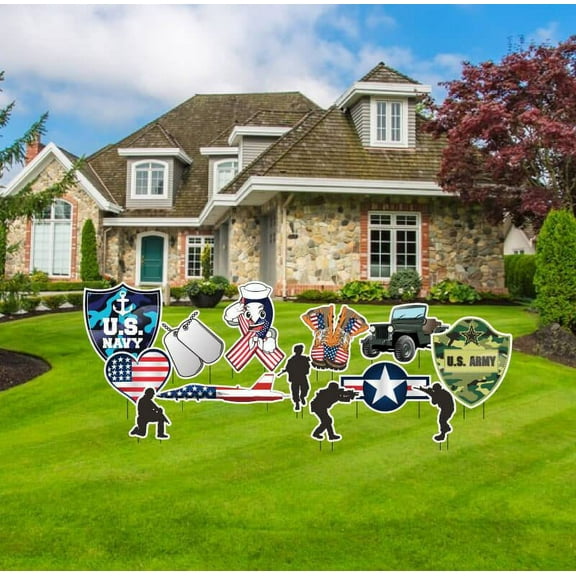 Military Theme Yard Decorations Set, 13pcs, Includes Stakes (13225)