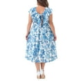 thumbnail image 3 of Agnes Orinda Women's Plus Size Floral Dress Ruffle Short Sleeves Tie Back V Neck Midi Dresses 4X Blue, 3 of 6