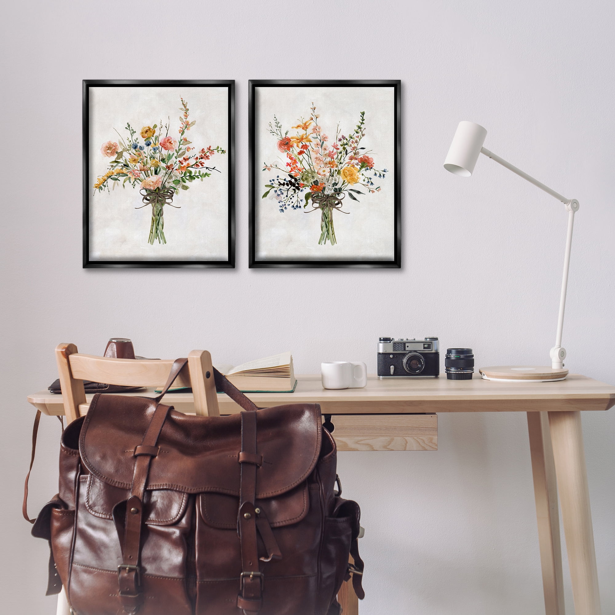 Stupell Industries Fresh Cut Tied Floral Bouquet Plants & Flowers Painting Black Floater Framed Canvas Art Print Wall Art, 17 x 21, Set of 2