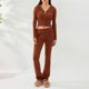 thumbnail image 1 of Blusas + Pantalones Largos Y2K Knit Crop Tops + Pantalones largos 2 piezas Mujer Cremallera Sport Fitness Outfit (Marrón M) Ygjytge para Mujer Marrón T M, 1 of 6