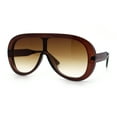 thumbnail image 4 of Bold Oversized Shield Thick Plastic Retro Racer Fashion Sunglasses All Brown, 4 of 8