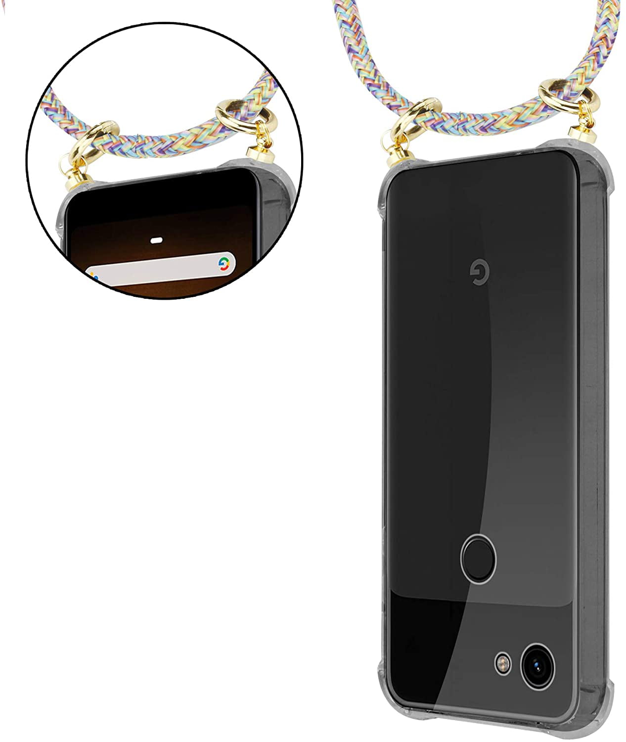 Sling Strap and Removable Etui Transparent TPU Silicone Cover with Golden Rings Cadorabo Necklace Case works with OnePlus 6T in BLACK