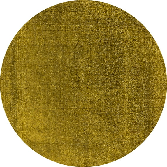 Ahgly Company Machine Washable Indoor Round Oriental Yellow Industrial Area Rugs, 6' Round