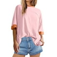 thumbnail image 5 of ChaoHeng Plus Size Women Tops and T-Shirts for Fall Women Oversized Color Block Short Sleeve T Shirt Crewneck Patchwork Split Hem Shirt Casual Loose Summer Tee Top,up to 55% off, 5 of 9