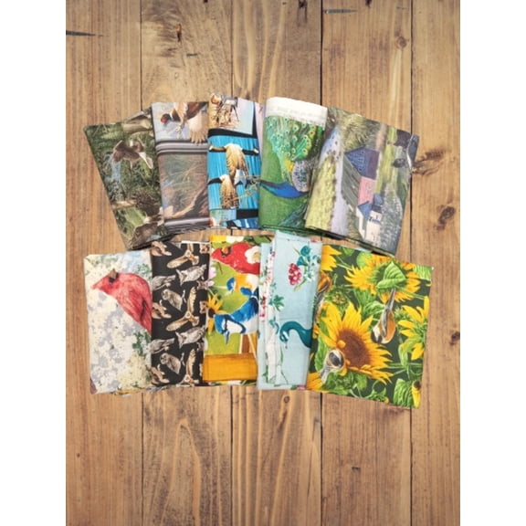 10 Fat Quarters - Assorted Wildlife Birds Fat Quarter Bundle