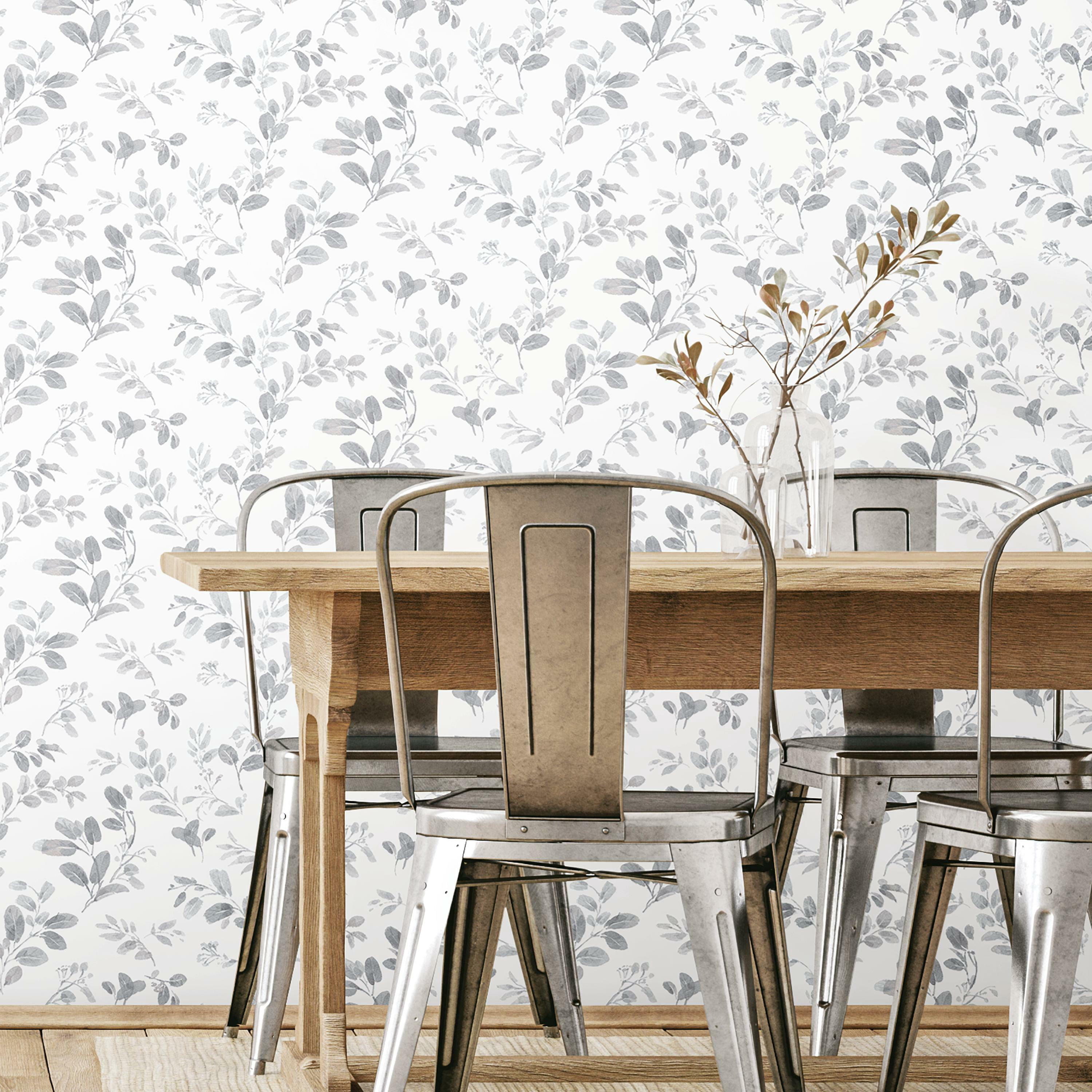 RoomMates Gray, Lisa Audit Dancing Leaves Peel & Stick Wallpaper 20.5 inches