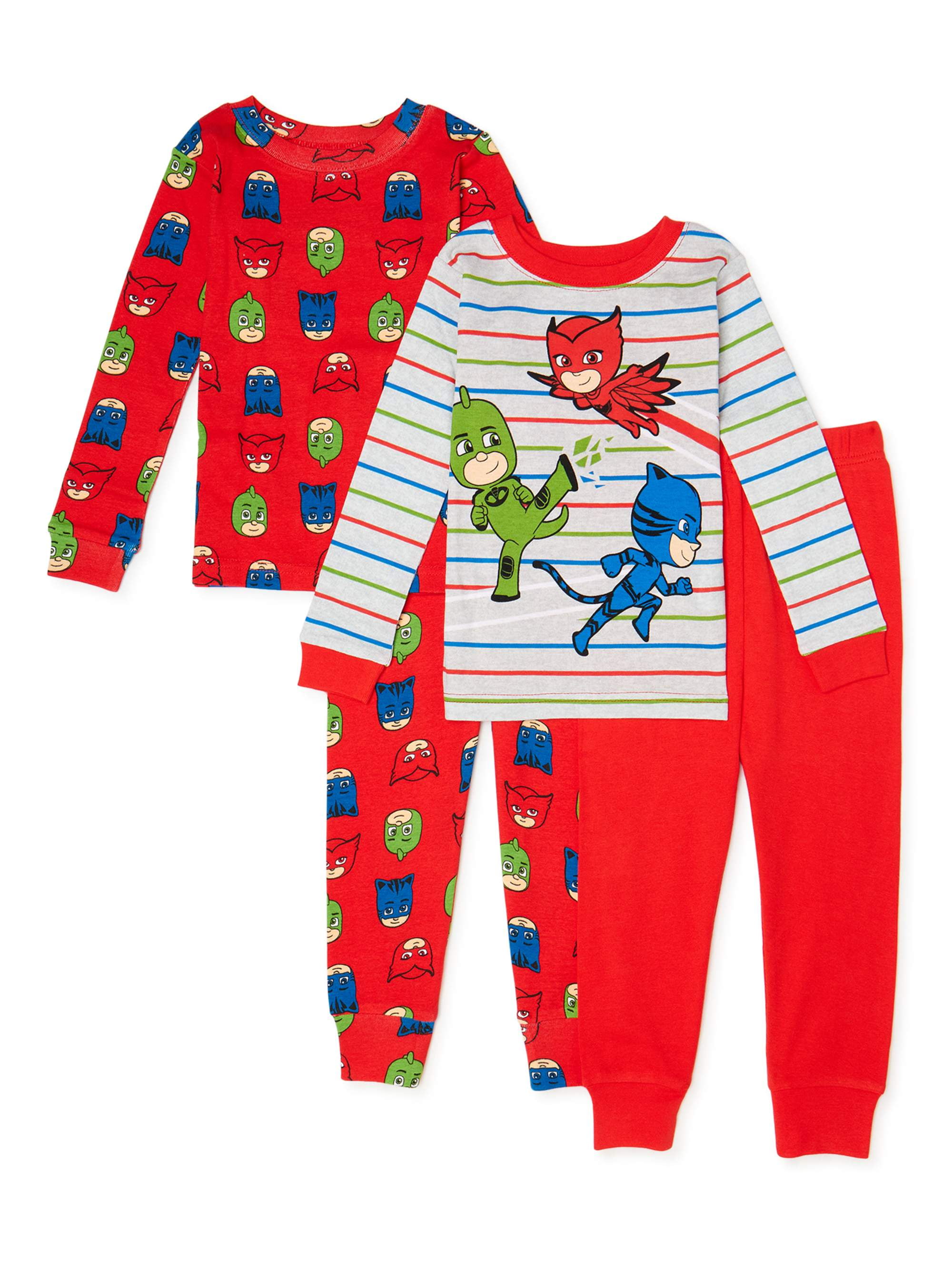 PJ Masks Toddler Boy Long Sleeve Snug Fit Cotton Pajamas, 4pc Set