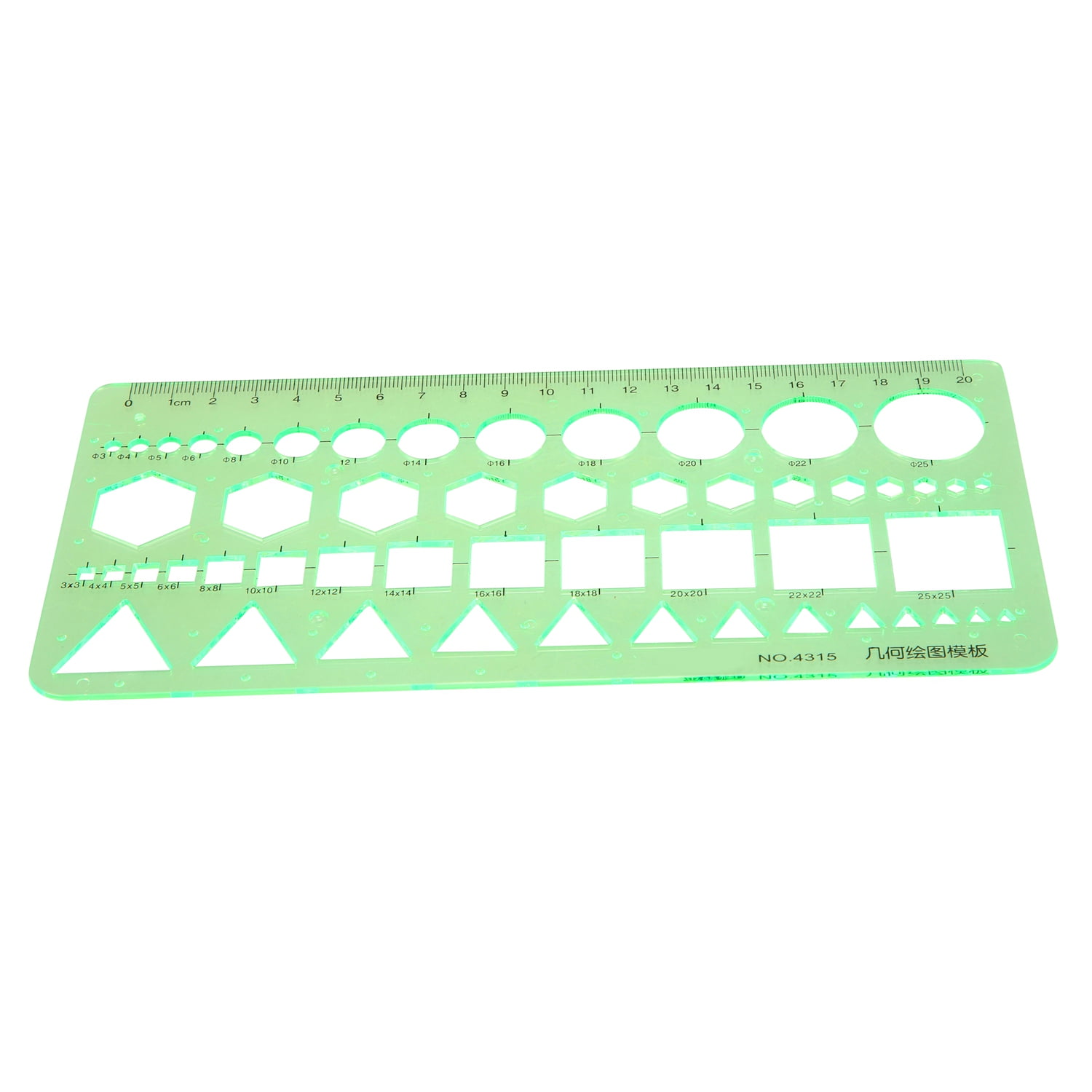 Green Plastic Circles Squares Hexagons Geometric Template Ruler 0-20cm G3U1 Green Plastic Circles Squares Hexagons Geometric Template Ruler 0-20cm G3U1