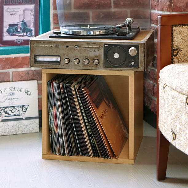 Way Basics Vinyl Storage Blox Cube Turntable Stand Organizer Shelf-Fits 65-70 LP Records, Natural