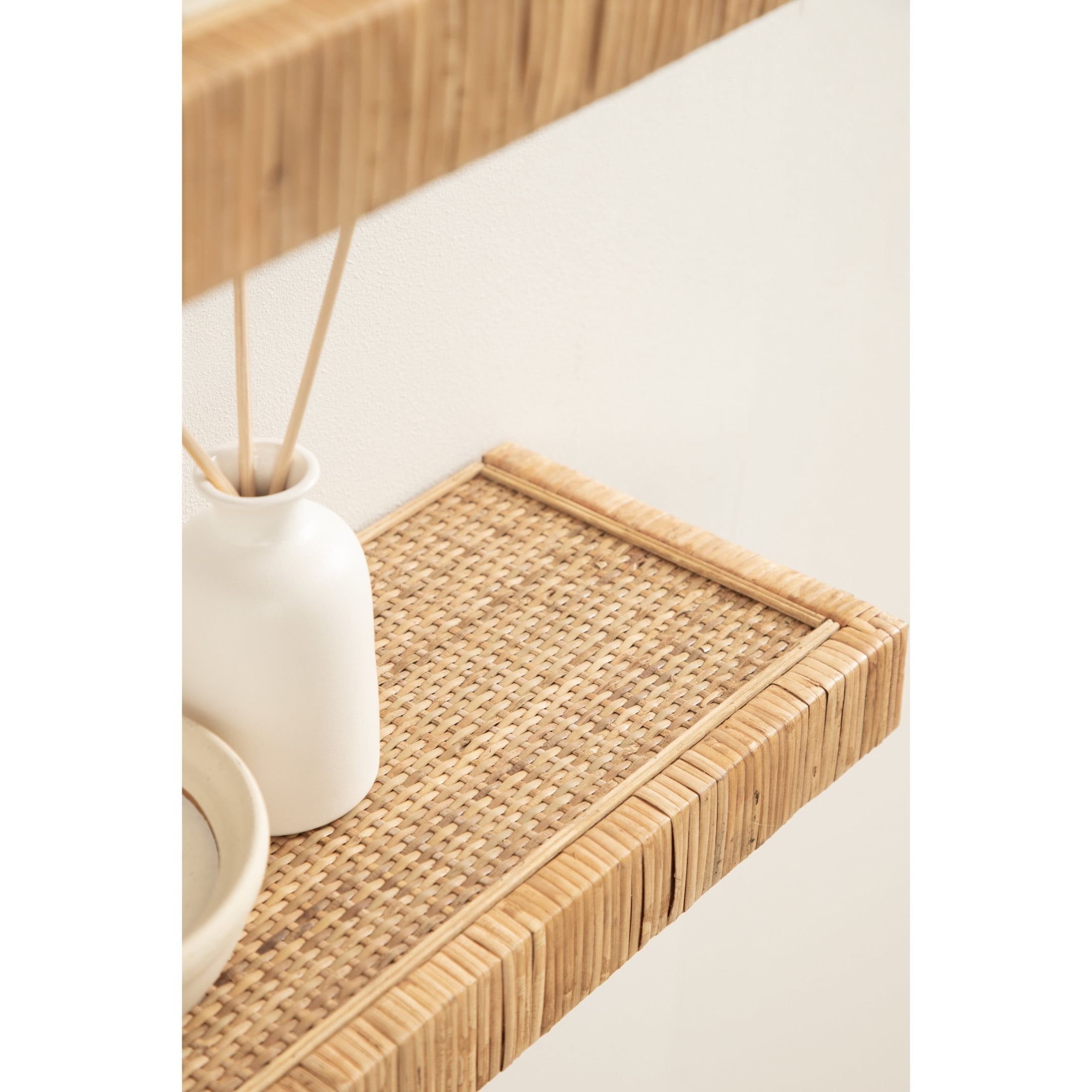 Kate and Laurel Rahmati Modern Rattan Floating Shelves, Set of 2, 24 x 8, Natural Rattan, Boho Bathroom and Kitchen Shelves for Above Toilet or Cute Nursery Bookshelves