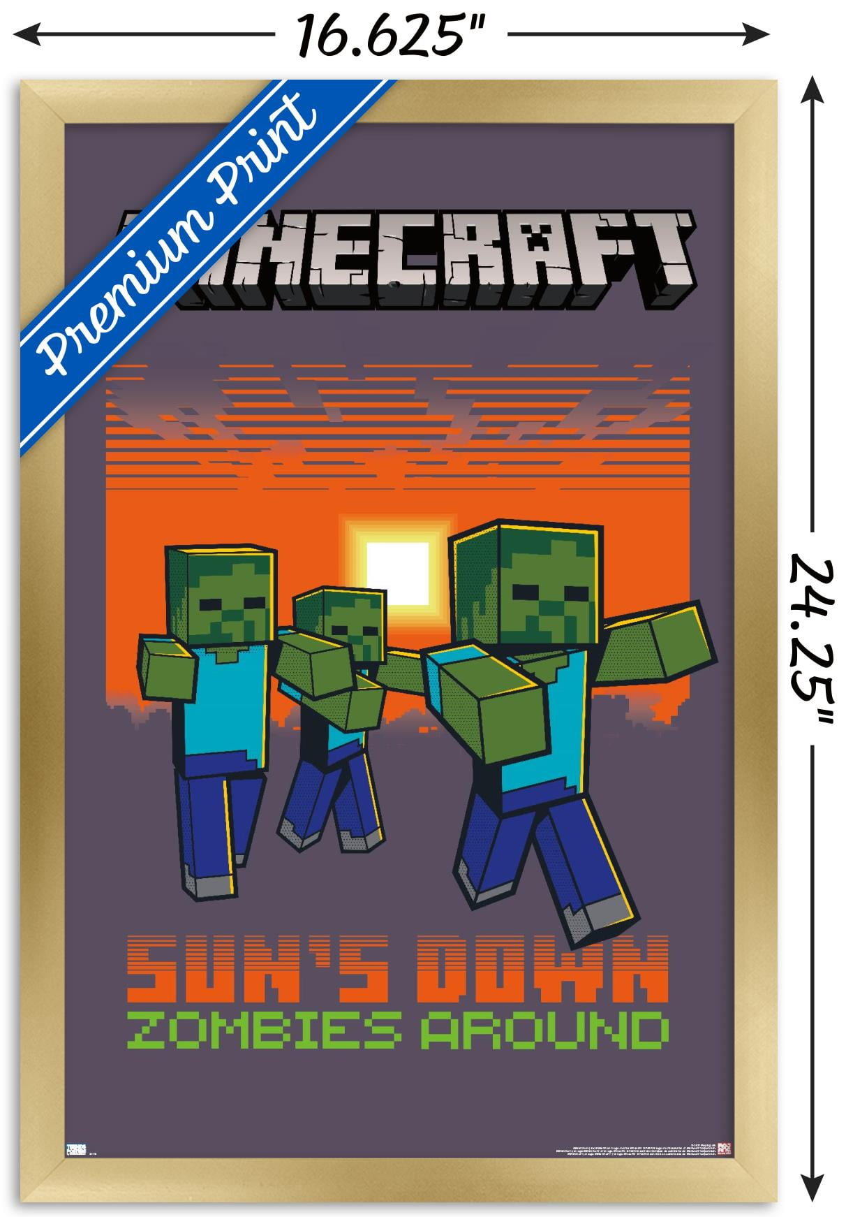 Minecraft - Zombies Around Wall Poster, 14.725" x 22.375", Framed