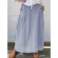 thumbnail image 2 of sicmoss Women's Blue Vertical Striped High Waist Maxi Skirt Cotton Long with Pockets, 2 of 7