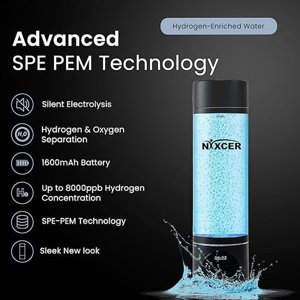 Nixcer Hydrogen Pro Water Bottle, 8000PPB H2, OLED, SPE/PEM Tech, Type C-C  Dual Mode, Portable Hydrogen Generator for Drinking & Inhalation – Wellness, Gym, Travel, Gift Black