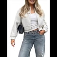 thumbnail image 2 of Chaqueta de Color Liso para Mujer, Chaqueta Corta Informal de , Chaqueta de Larga con Cremallera, Abrigo, Ropa de Abrigo Beige XS, 2 of 5