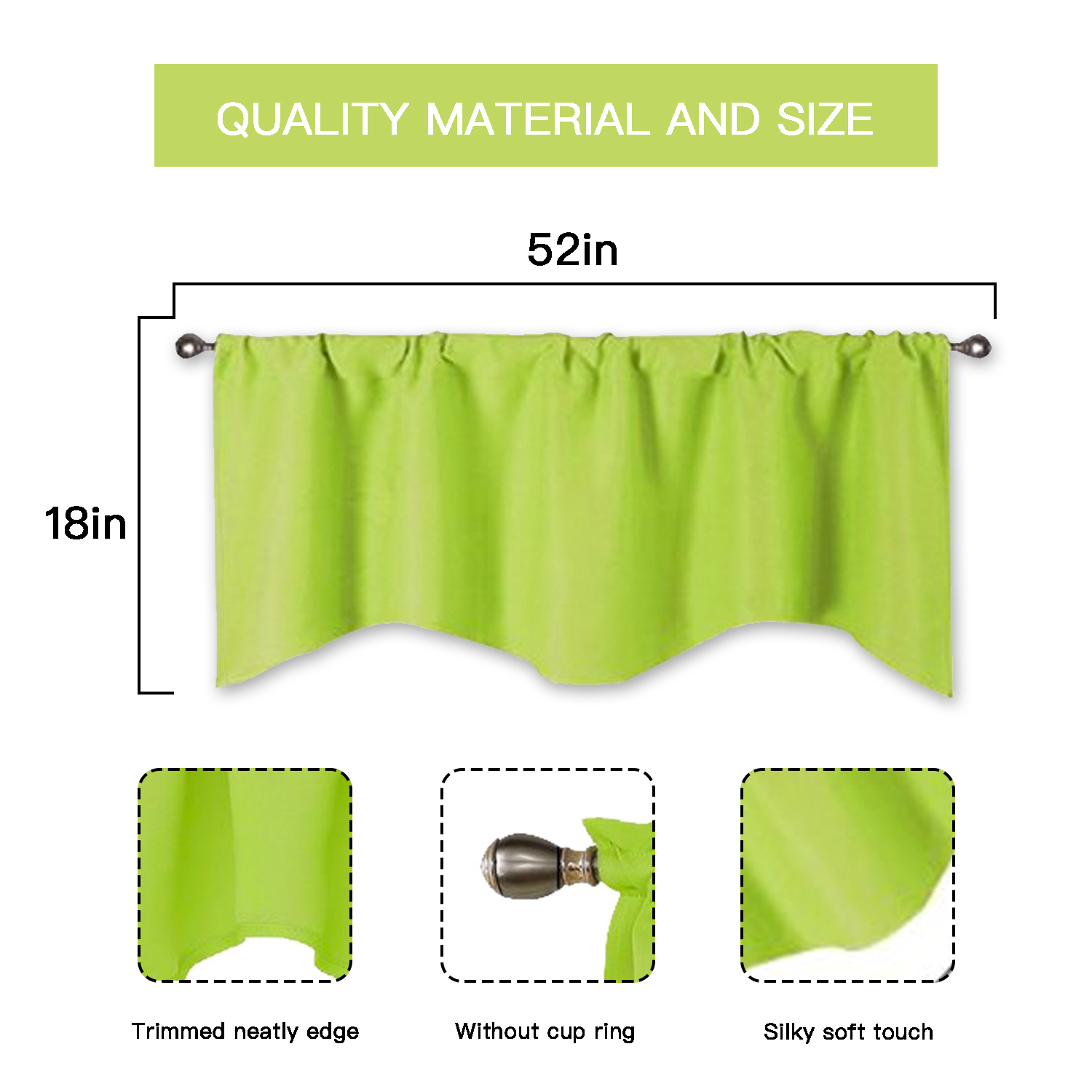 Green Kitchen Valances for Windows, Small Rod Pocket Blackout Panel