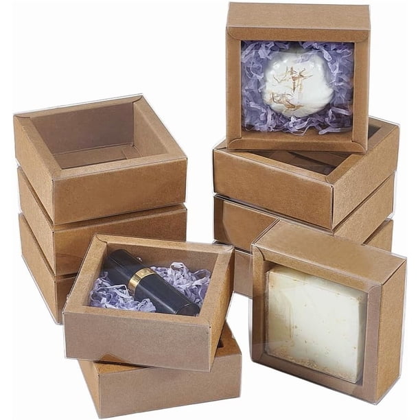 Cajas de papel kraft con 16 cajones, cuadradas, de 8,2 x 8,4 x 3,3 cm, para jabón casero con etiquetas en blanco, pequeñas cajas de cartón para regalo.