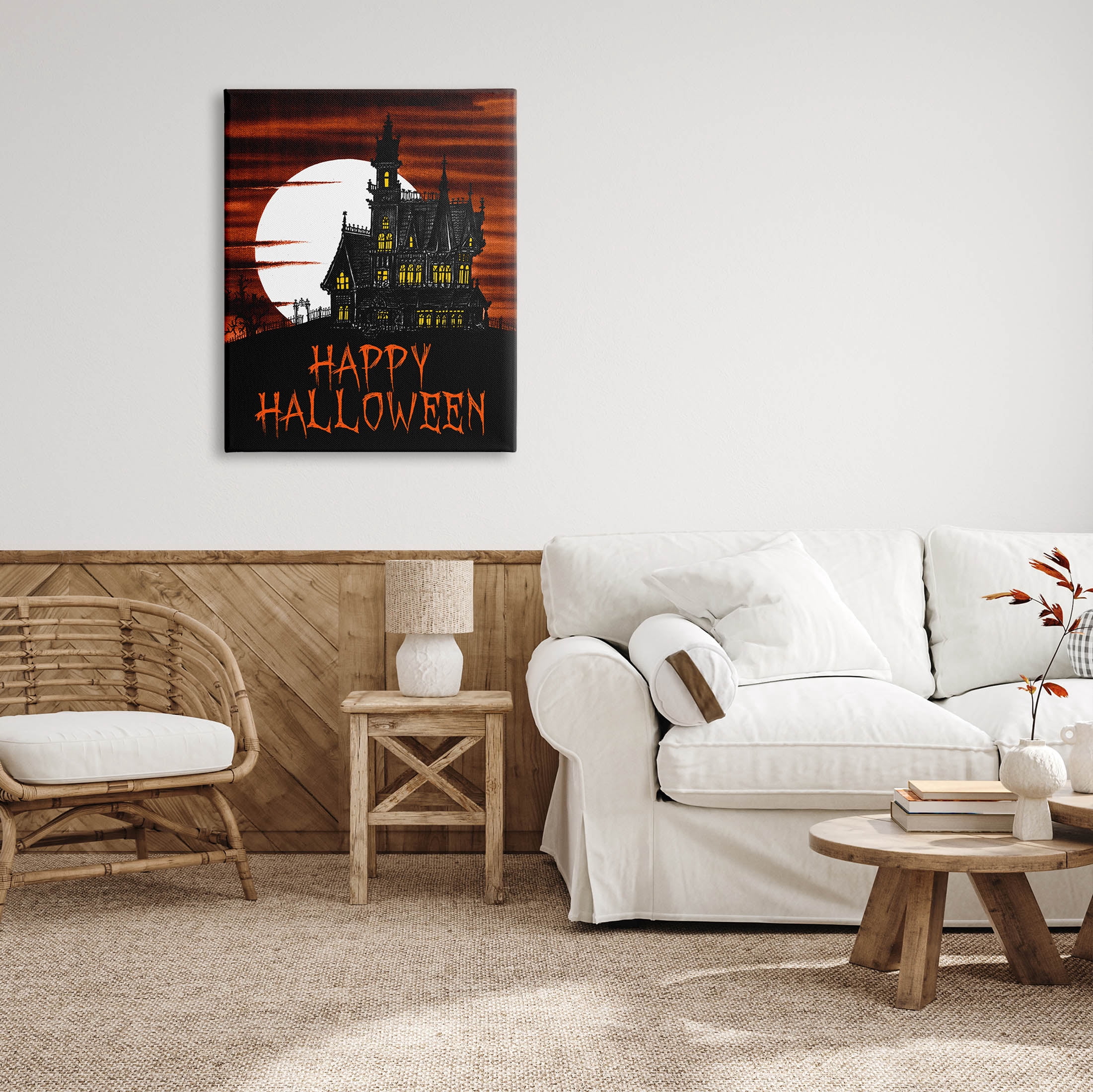 Stupell Industries Happy Halloween Haunted House Graphic Art Gallery Wrapped Canvas Print Wall Art, Design by The Saturday Evening Post