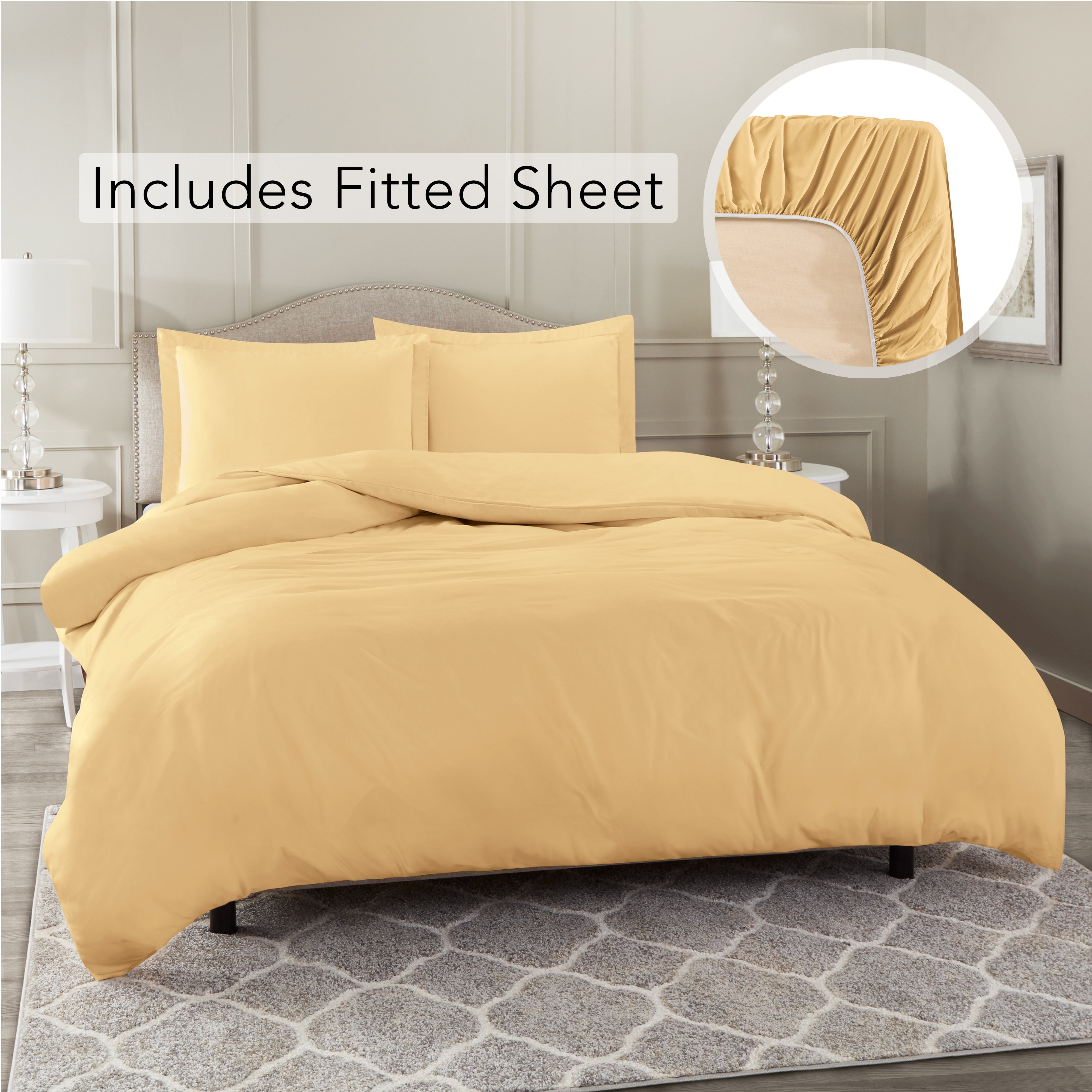 Split King Size Duvet Cover with 2 Fitted Sheets and 2 Pillow shams, Button Closure & Corner