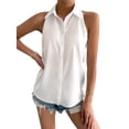 thumbnail image 2 of Women'S Satin Sleeveless Blouse Spring Top Casual Office Solid Color Shirt Elegant Feminine Chic White S, 2 of 9