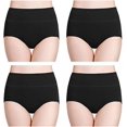 thumbnail image 1 of Ropa interior de algodón de talle alto para mujer, bragas suaves y completas para mujer, paquete de 4, negro, M Feliz Sencillez, 1 of 4