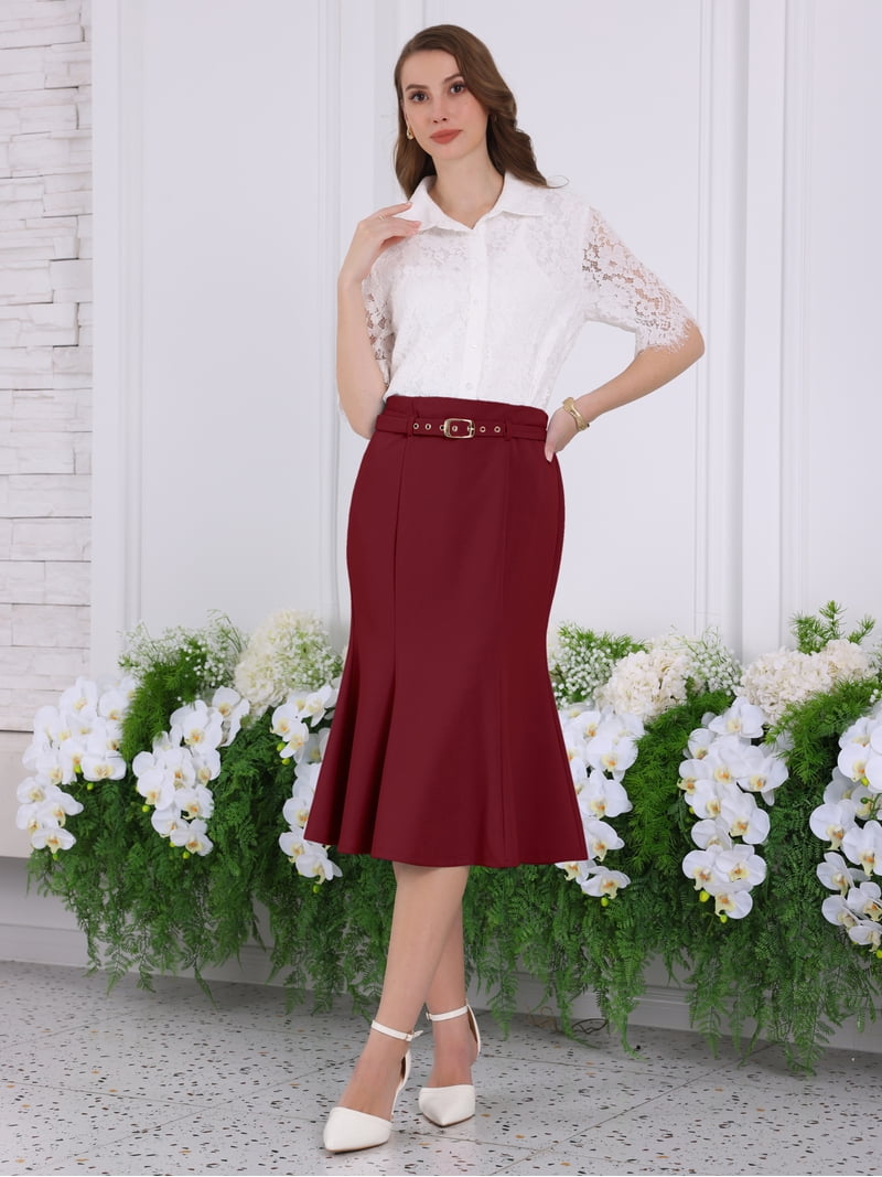 DARING DIVA Women Fishtail High Waist Belted Work Midi Mermaid
