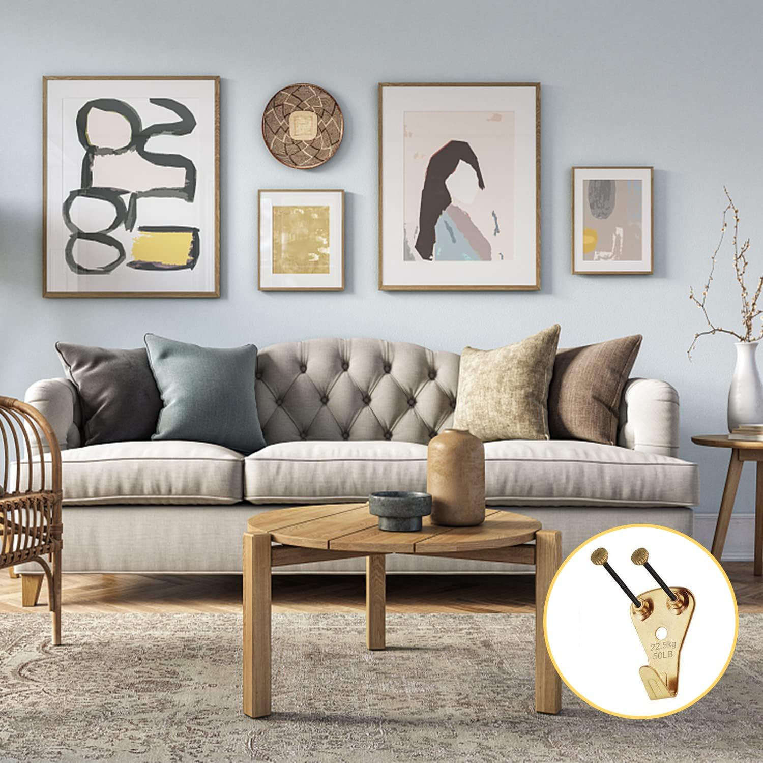 Picture Hangers, Picture Hooks with Nails, Picture Hanging Kit, Wall Hangers for Drywall and Wooden Wall